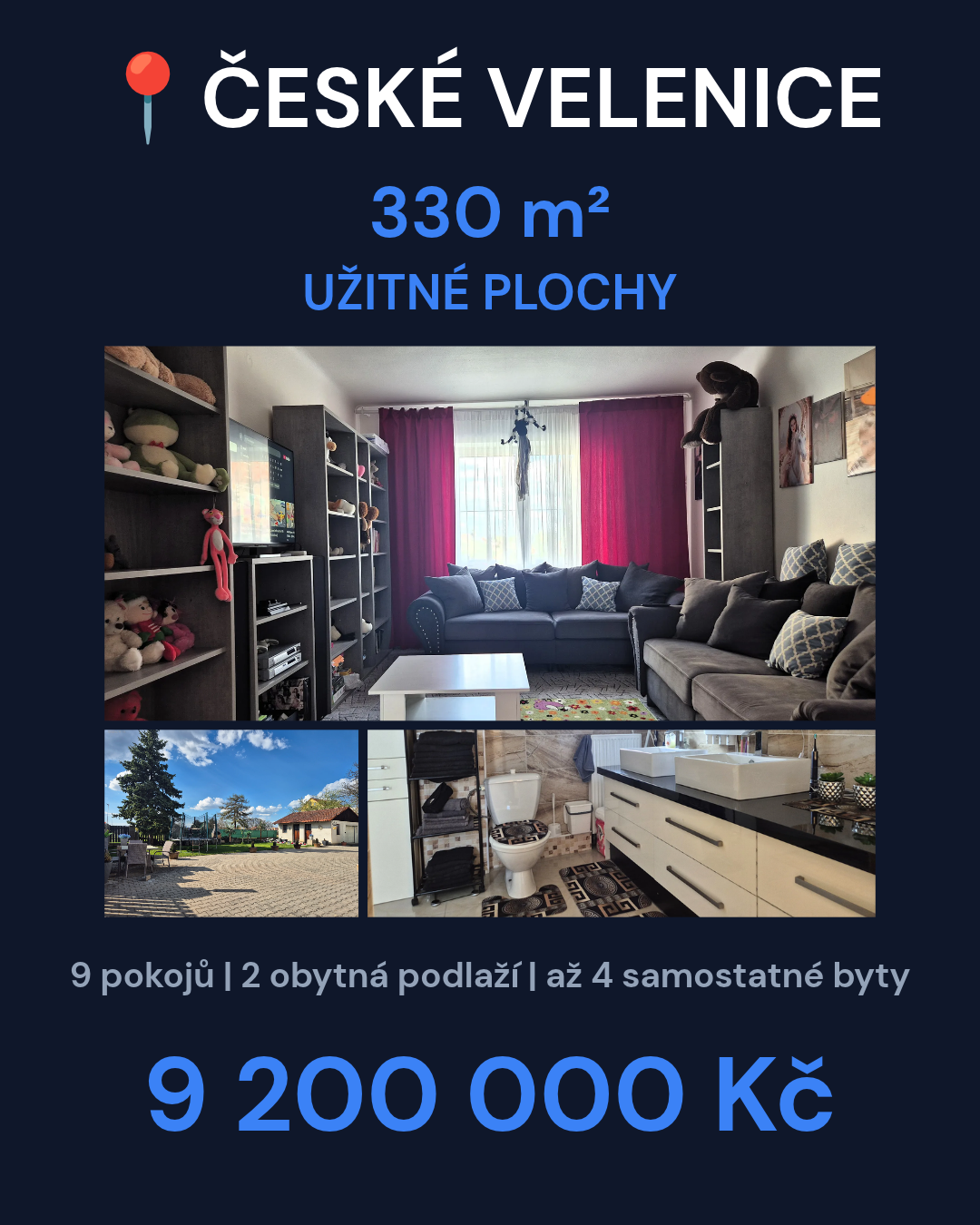 Prodej vícegeneračního domu 330m², Komenského, České Velenice